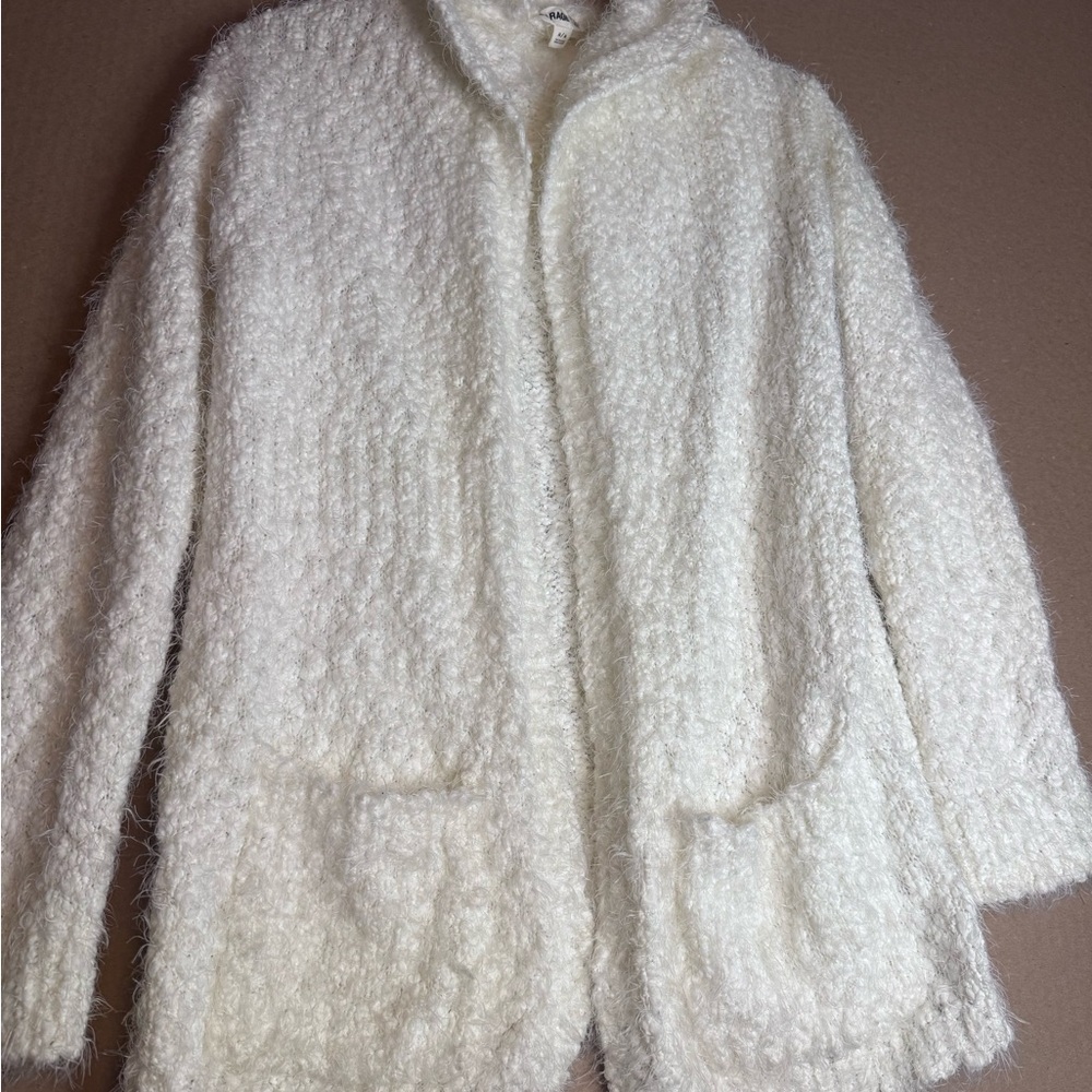 GARAGE  Cream open front knitted cardigan with pockets and hood
